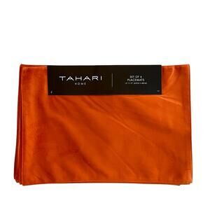 TAHARI Fall Velvet Velour Placemats 6pc 13x19 Orange Rust Autumn Decor New